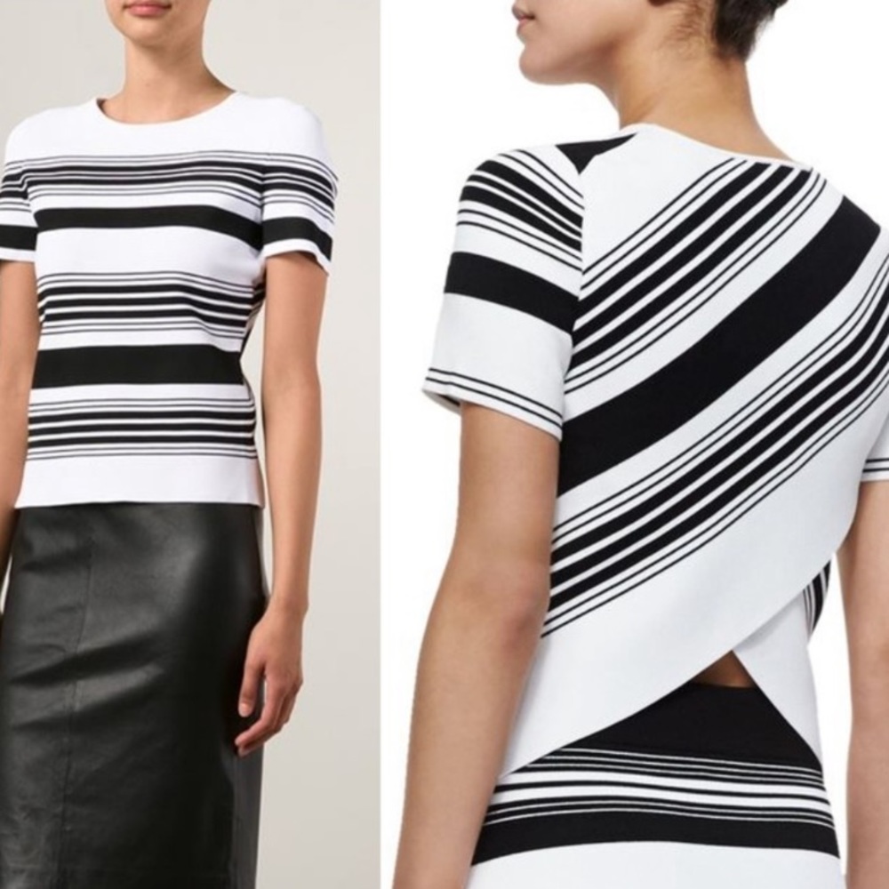 A.L.C. Black and White Striped Knit Top